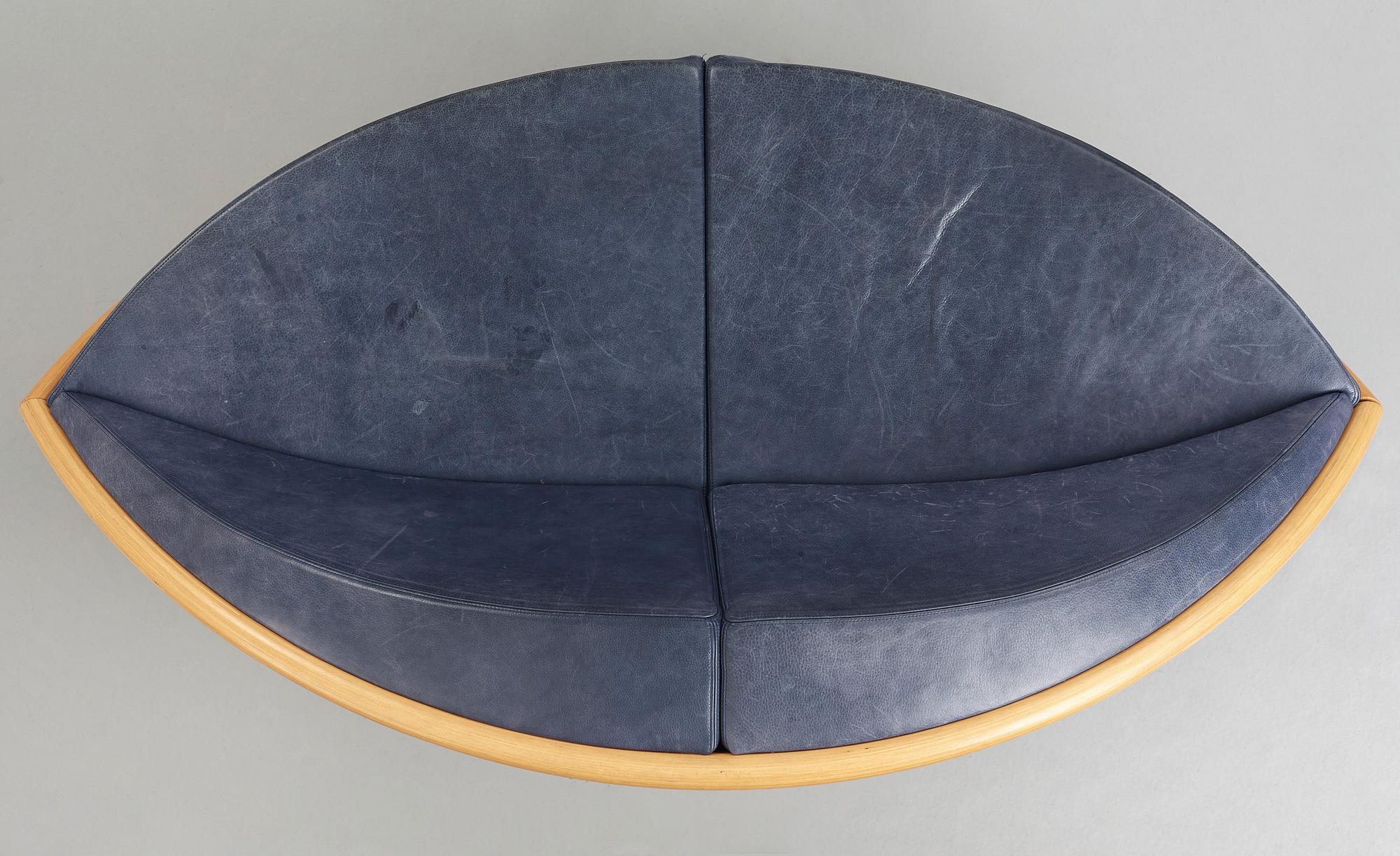 Sigurdur Gustafsson, a "Keflavik", beech, steel and leather sofa, Källemo, Sweden post 2000.