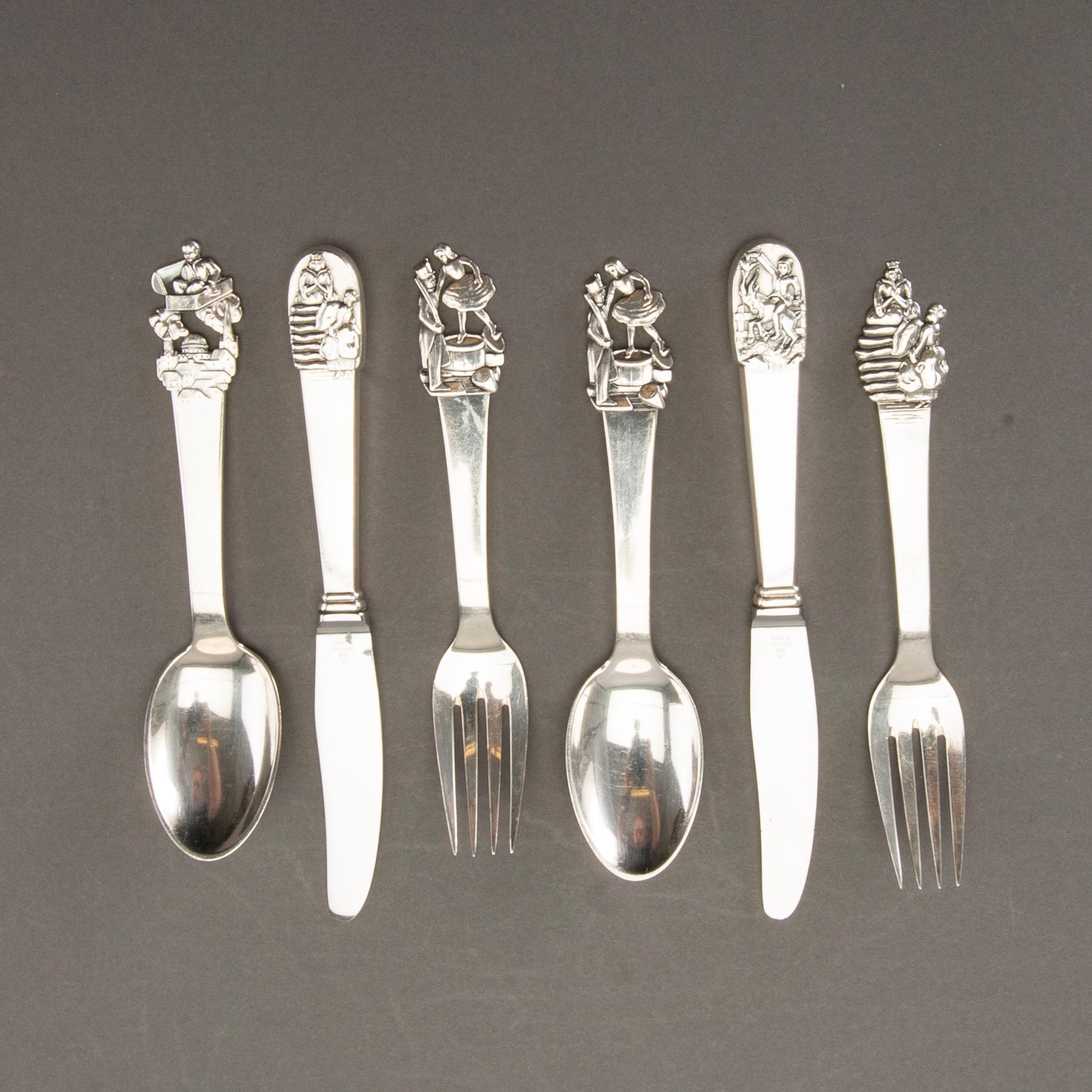 CUTLERY, 33 pcs, silver, H C Andersen motifs, Denmark mid 20th century, 631g.