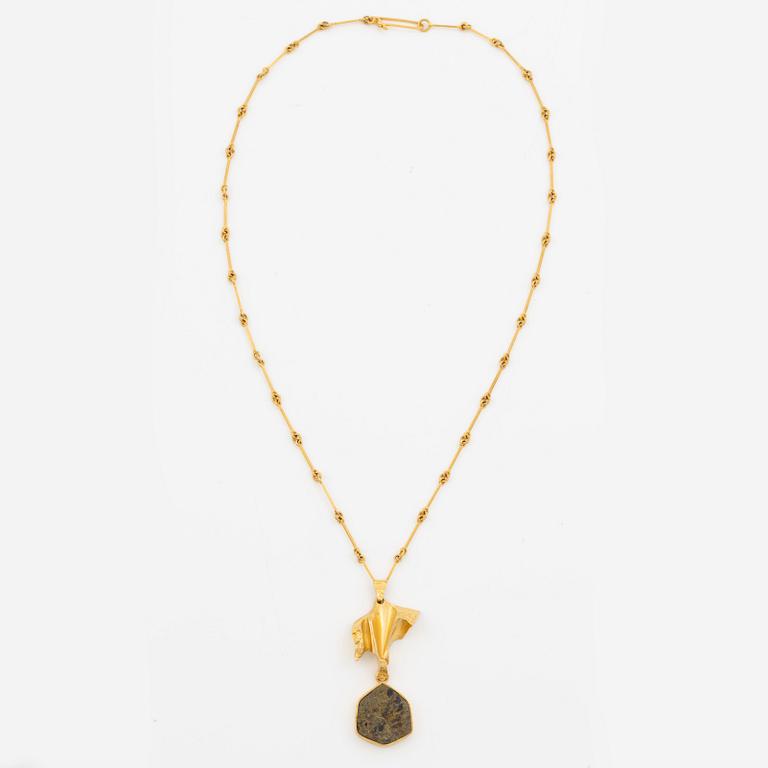 Björn Weckström, necklace "Joik" 18K gold with copper ore, Lapponia 1976.