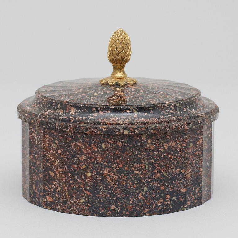 A Swedish Empire 19th century porphyry butter box.