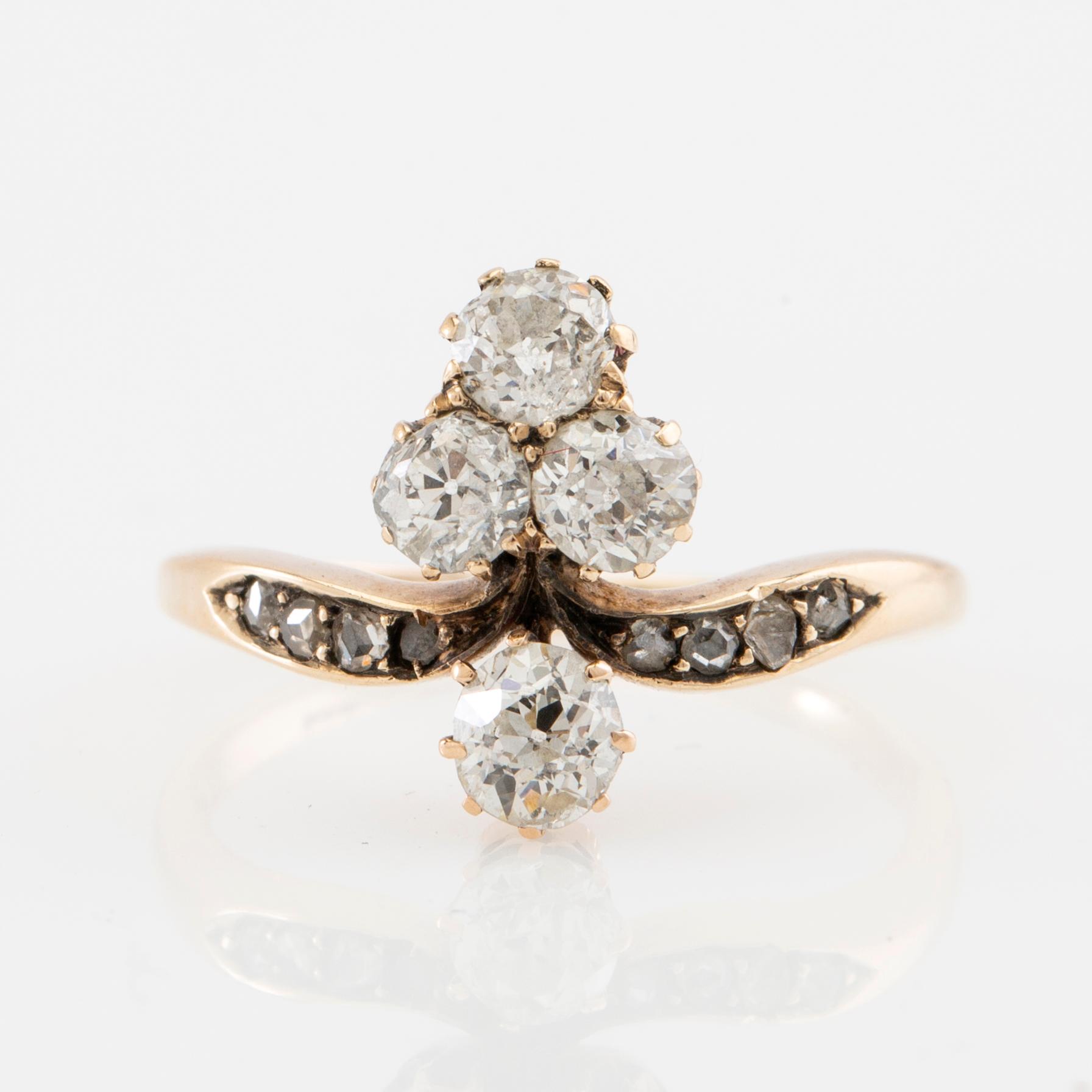 Art Nouveau ring, 18K gold and diamonds, Austria-Hungary, turn of the 19th century.