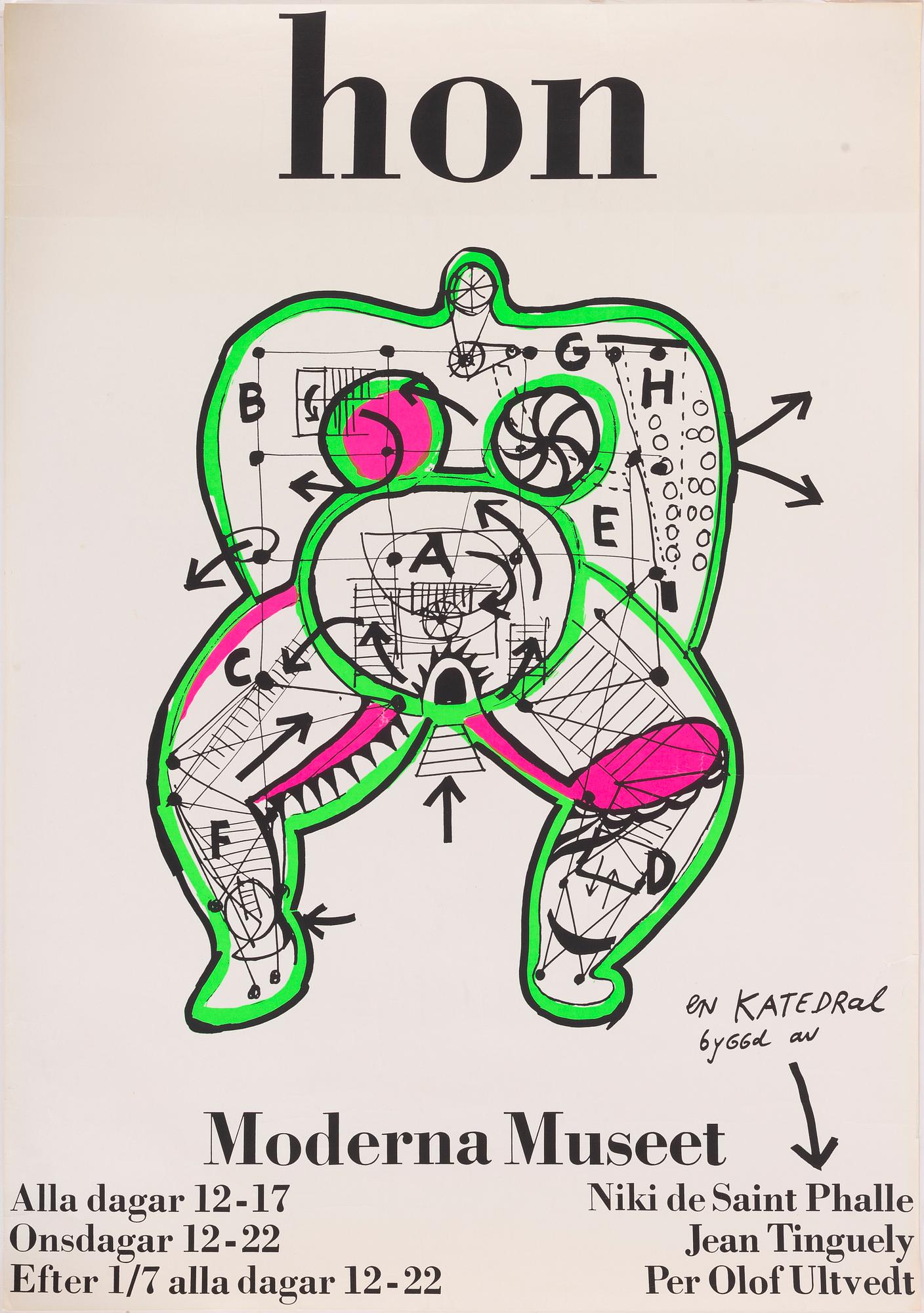 Niki de Saint Phalle, a silk screen vintage poster, "Hon", Moderna Museet, 1966.