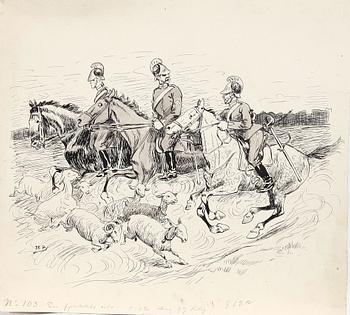 AXEL BÄCKMAN, tuschteckningar, 4 st. Sign.