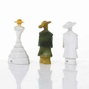 Kjell Engman, figurines, 3 pcs, glass, from the "Catwalk" series, Kosta Boda.