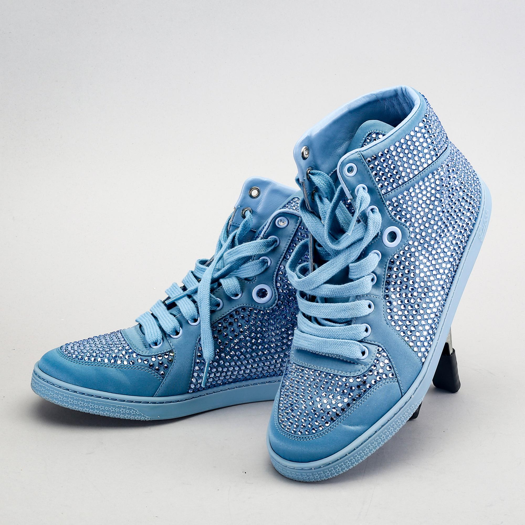 Gucci, sneakers, mineral blue, Swarowski crystals.