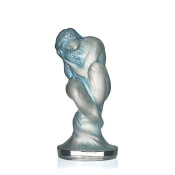 53. René Lalique, a 'Sirène' frosted and sea blue patinated Art Deco car mascot figurine, France 1920-30s.