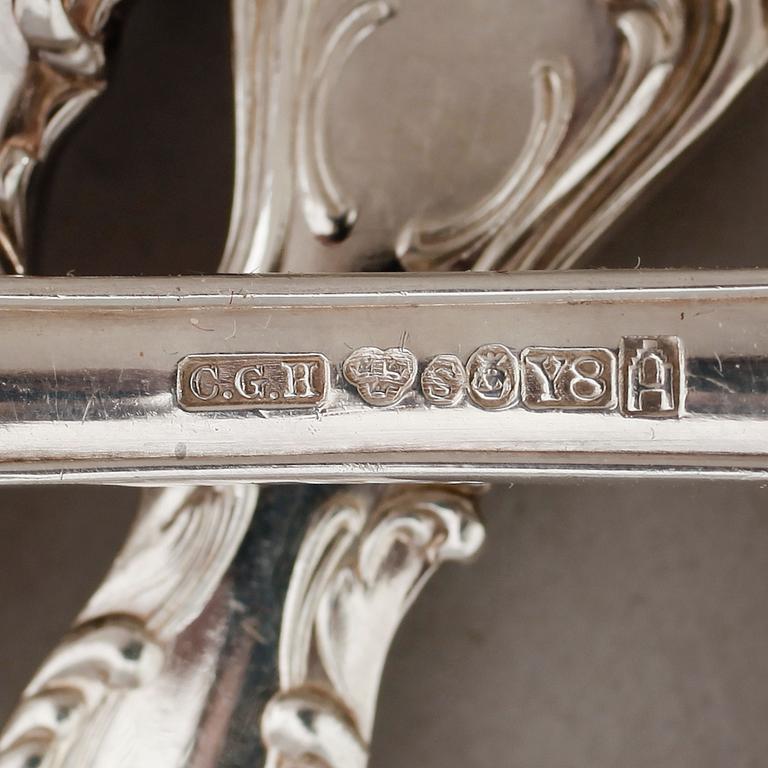 BESTICK, 58 delar, silver, "Prins Albert", CG Hallberg, Stockholm 1940-tal. Vikt med stålblad ca 2885 gram.