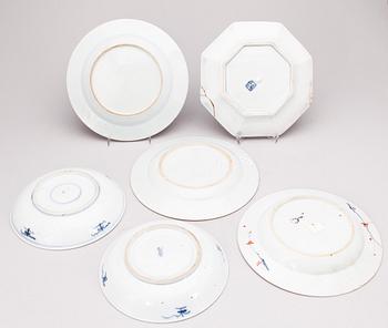 TALLRIKAR, 6 st, porslin, Kina, bland annat Qing dynastin, 1700-tal.
