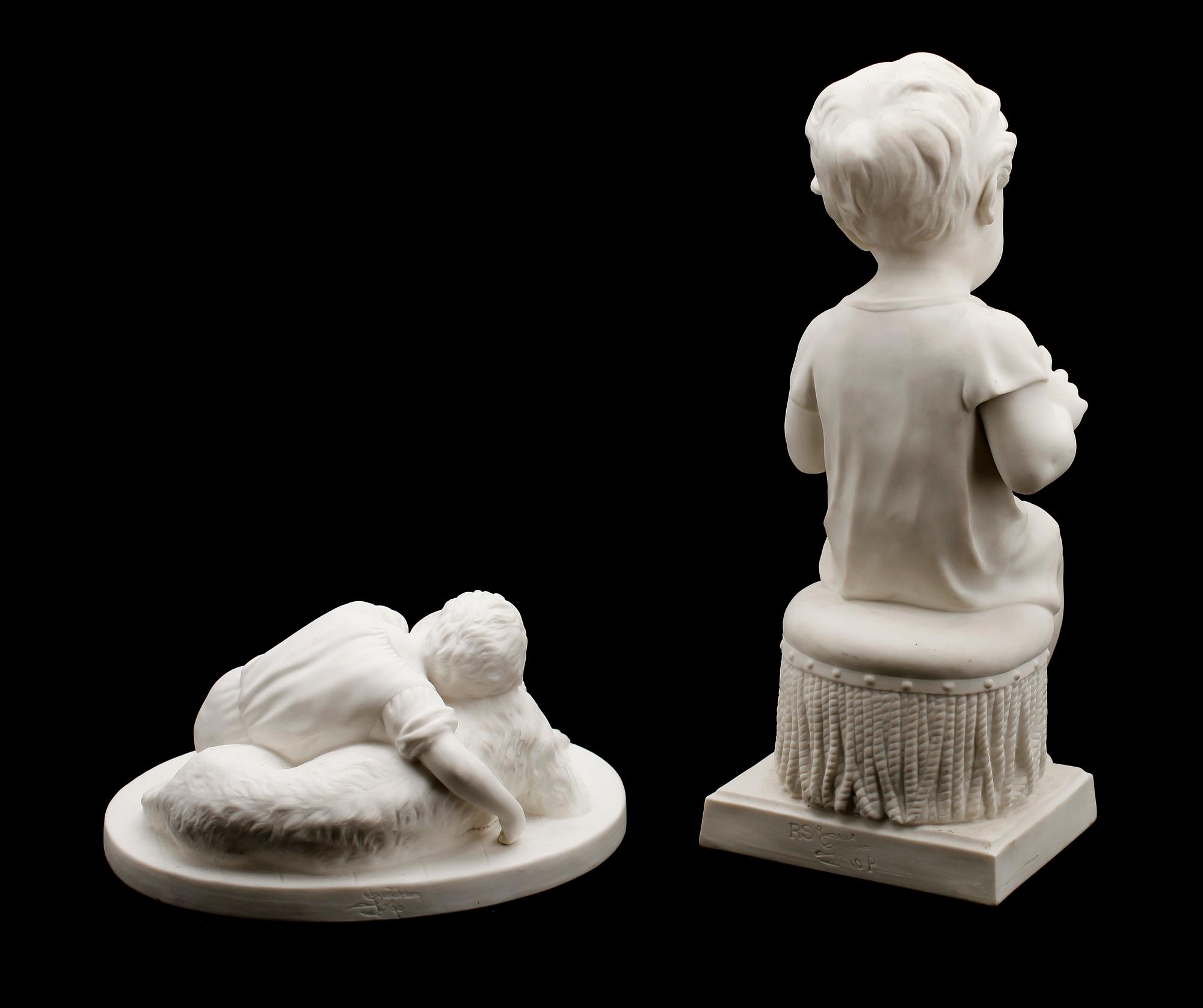 FIGURINER, 2 st, parian, Gustafsberg, tidigt 1900-tal.
