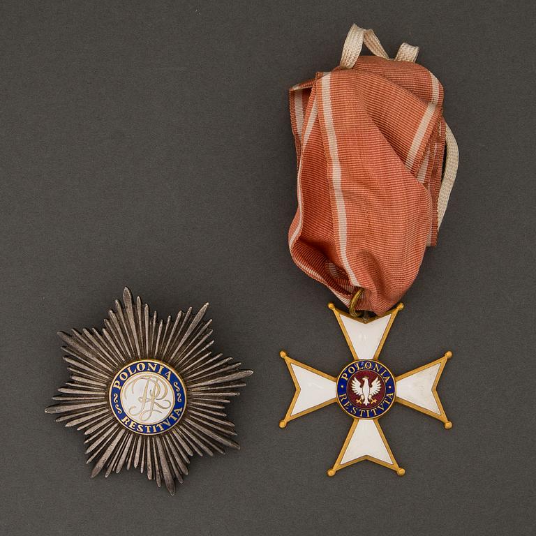 A Polish Order of Polonia Restituta Commander's cross and breast star, second half of 20th Century.