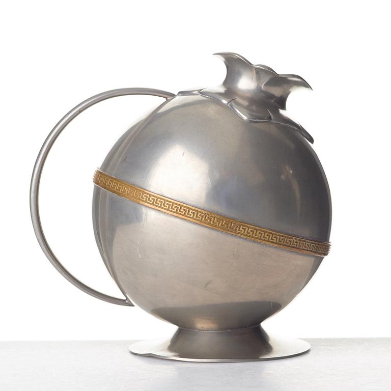 J.L. HULTMAN, a Swedish Grace pewter and brass decanter, Stockholm 1933.