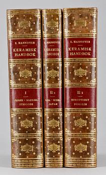 BOKVERK, 3 vol, "Keramisk handbok" av Emil Hannover, Stockholm 1924.