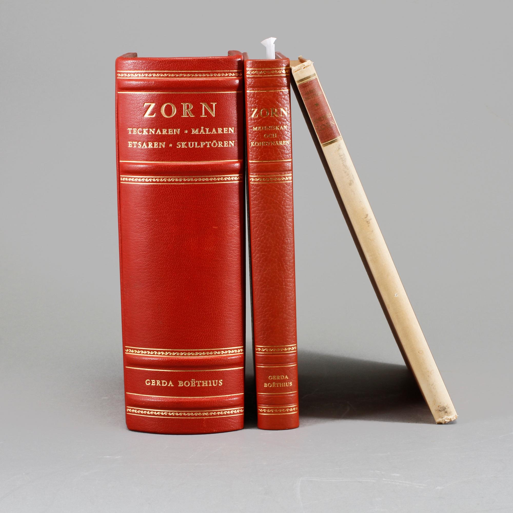 BÖCKER, 3 st, bl a "Zorn tecknaren, målaren, etsaren, skulptören", Gerda Boëthius, Stockholm/Nordisk, Rotogravyr, 1949.