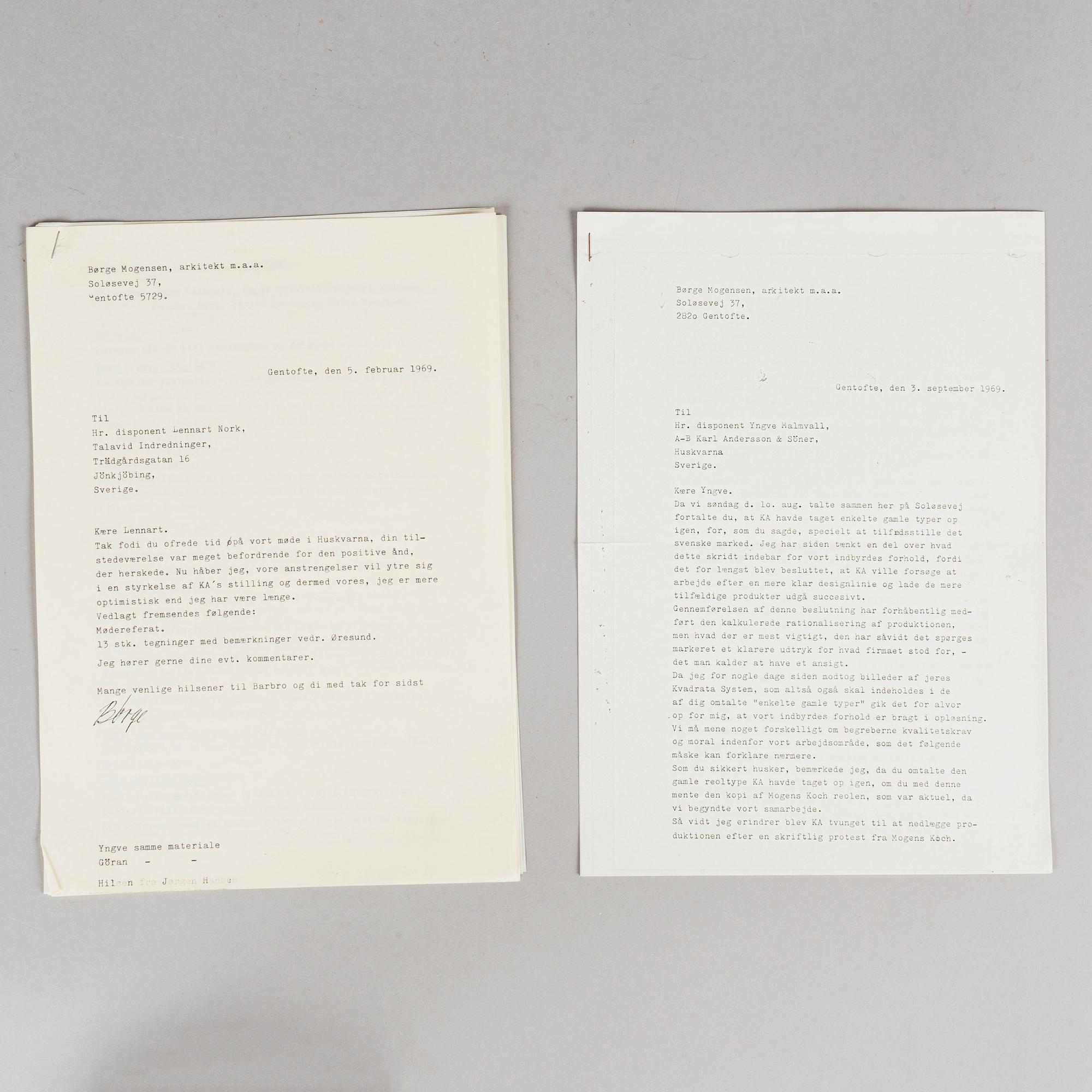 A collection of photos, drawings and correspondence related to interior designs by Børge Mogensen.