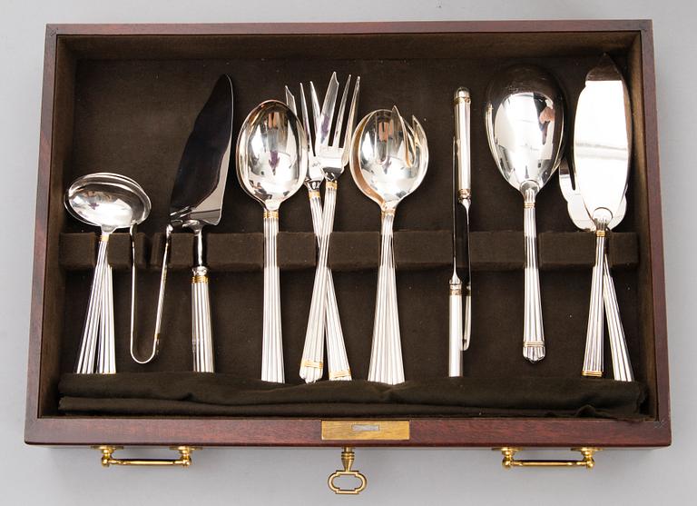 CHRISTOFLE 123-piece Aria Gold Ring Silver Plated Cutlery Set for Twelve persons.