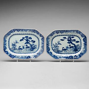 A pair of blue and white serving dishes, Qing dynasty, Qianlong (1736-95).