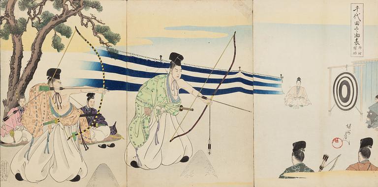 Toyohara Chikanobu, 'Opening of the archery range / Archerty practice' (Oiba hajime).