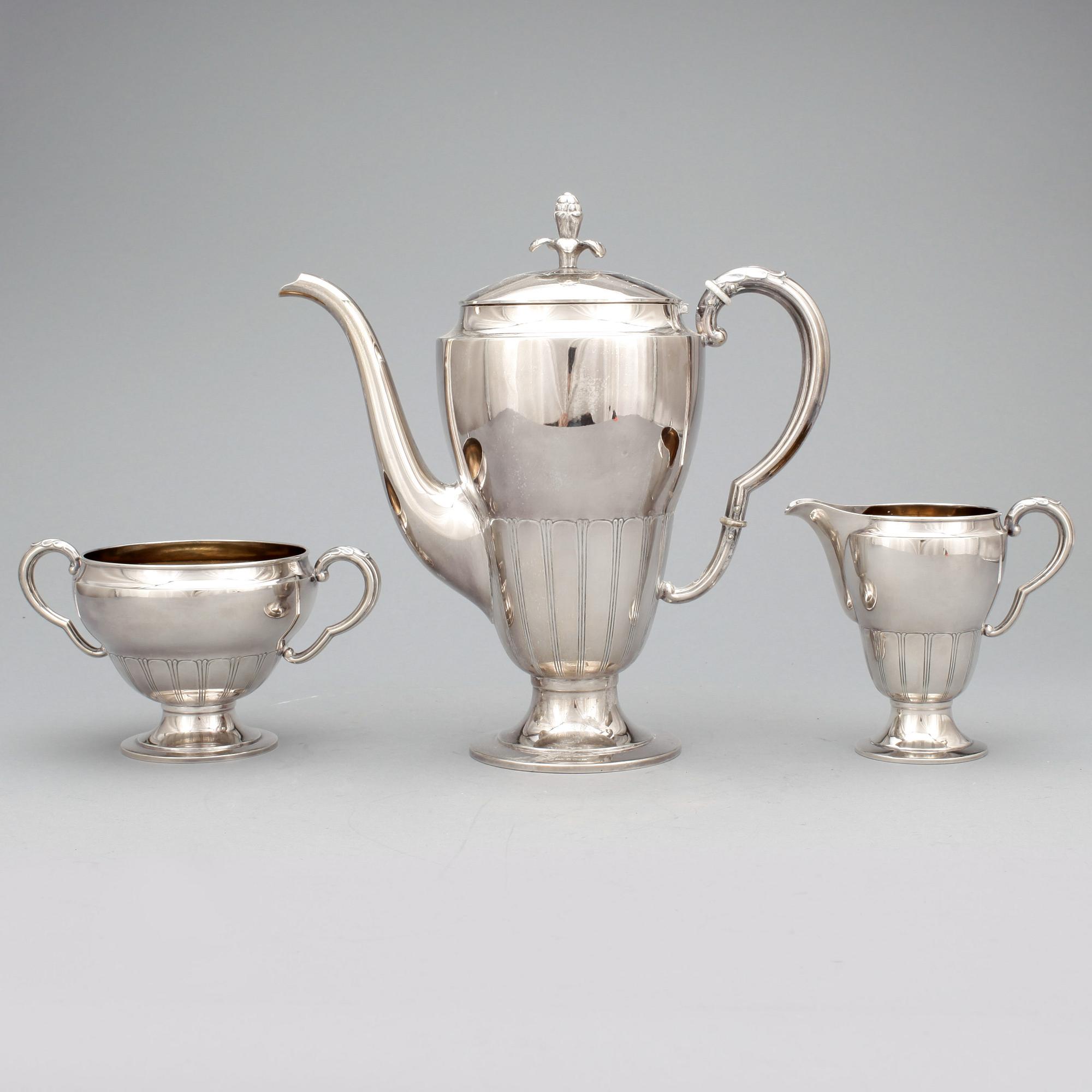 KAFFESERVIS, 3 delar, silver, GAB, Stockholm. Vikt ca 953 g.