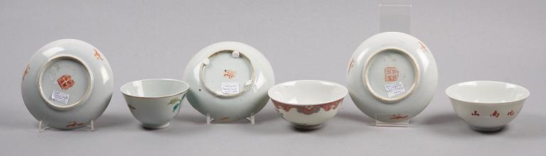 FAT, 3 st samt SKÅLAR, 3 st, porslin, Kina, 1800-1900-tal.