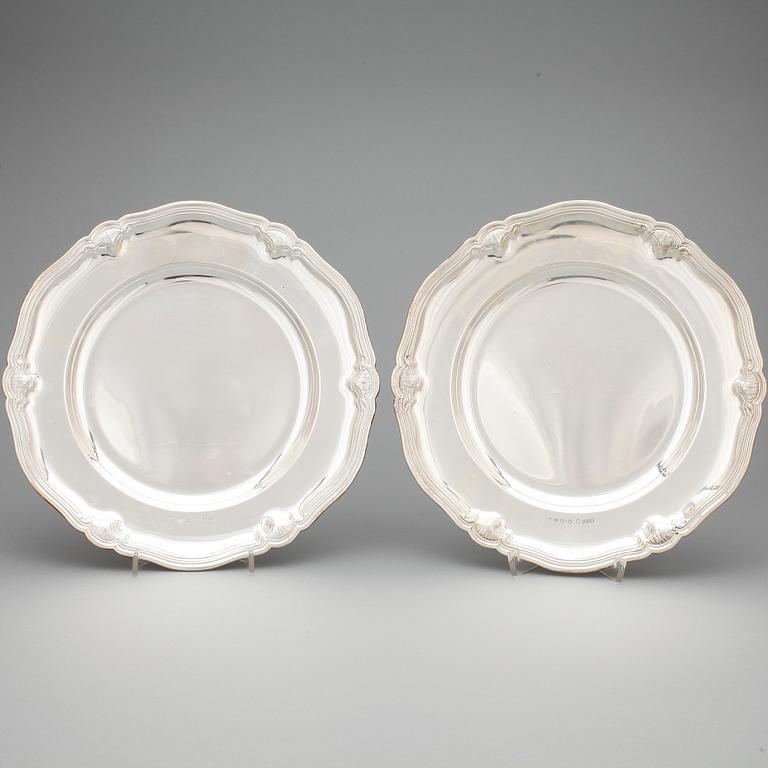 TALLRIKAR, 6 st, silver, GAB, Stockholm, 1938. Total vikt ca 2180 g.