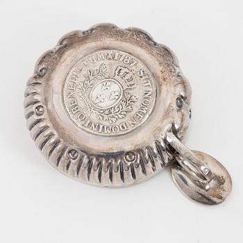 Six silver tastevin/wine tasting cups, including Gustave Keller, Paris, France, 19th/20th century.