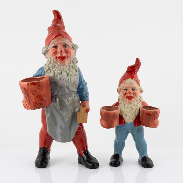 Two earthenware gnomes, second half of the 20th century.