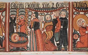 BONADSMÅLNING, allmoge, 1800-tal. Tillskriven Johannes Nilsson, Brearedsskolan, Halland.