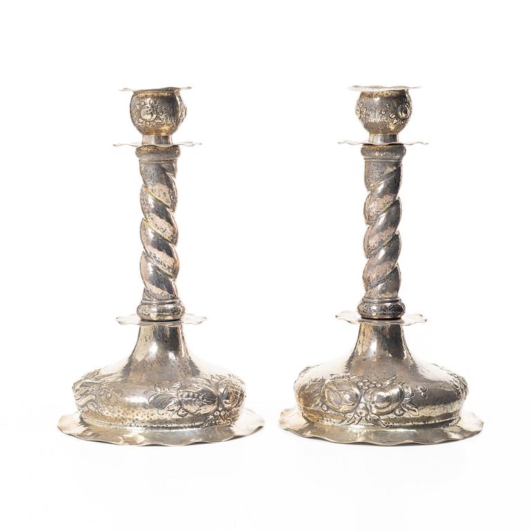 C.G. Hallberg, Candlesticks, a pair, Baroque style, silver, Stockholm 1932.