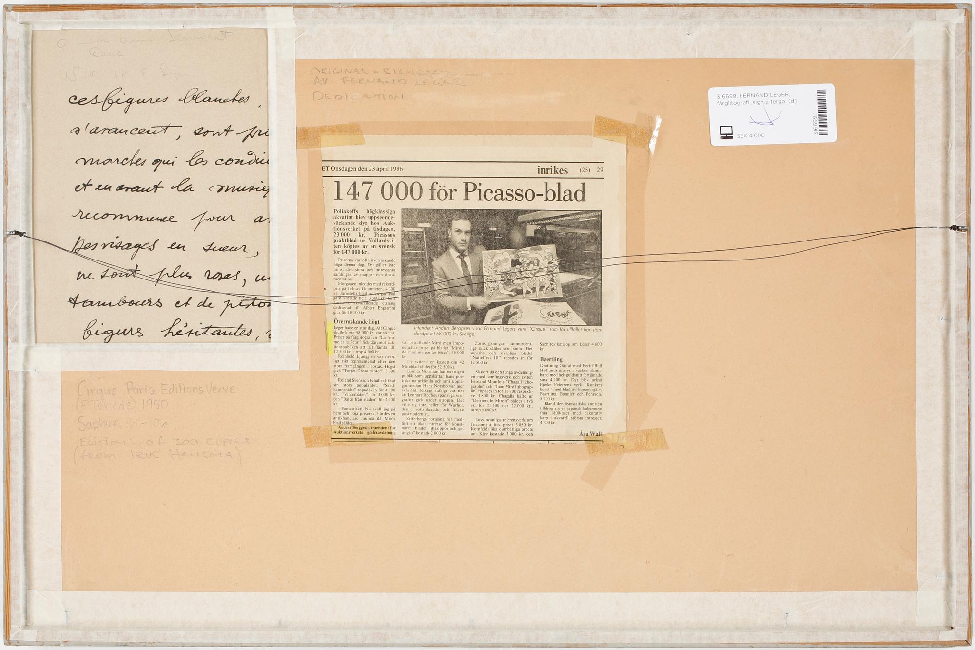 FERNAND LÉGER, färglitografi, sign à tergo.