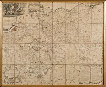 KARTA, kopparstick på duk, Postkarte durch ganze Deutschland, Nürnberg 1786.