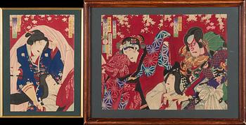 Toyohara Kunichika, Triptych, woodcut, Japan.