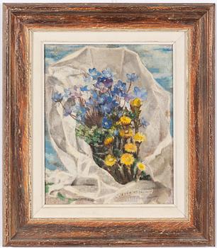 Elsa Flensburg, Still life with hepatica and coltsfoot.