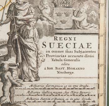 KARTA, Regni Sueciae, Johann Baptist Homann, 1700-tal.