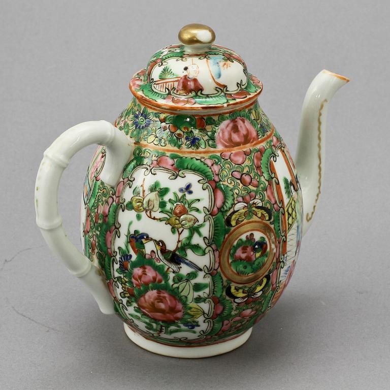 KAFFEKSERVIS, 7 delar, porslin, Kanton, Kina, 1800-tal.