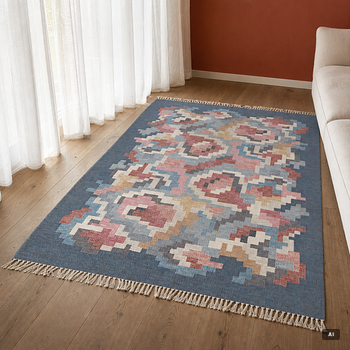 Erik Lundberg, Vävaregården, rug “Korall blå”, rölakan, 240 x 170 cm, signed V.