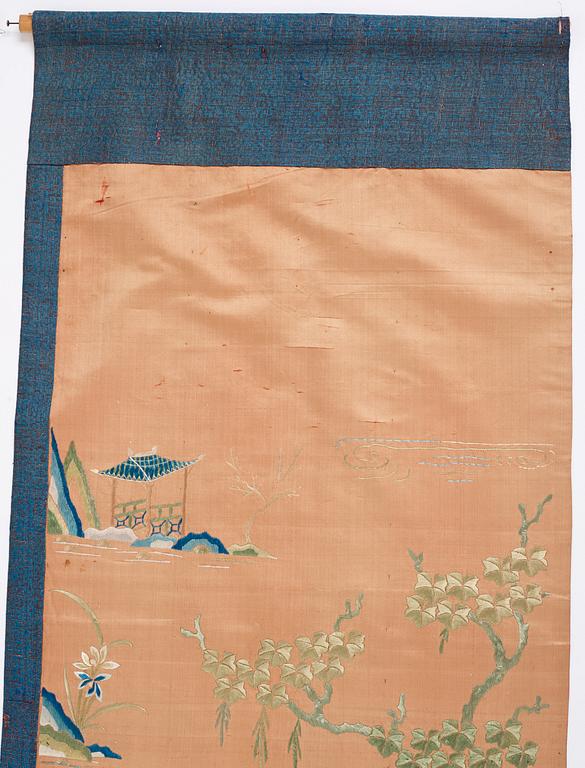 Two embroidered silk panels, late Qing dynasty.