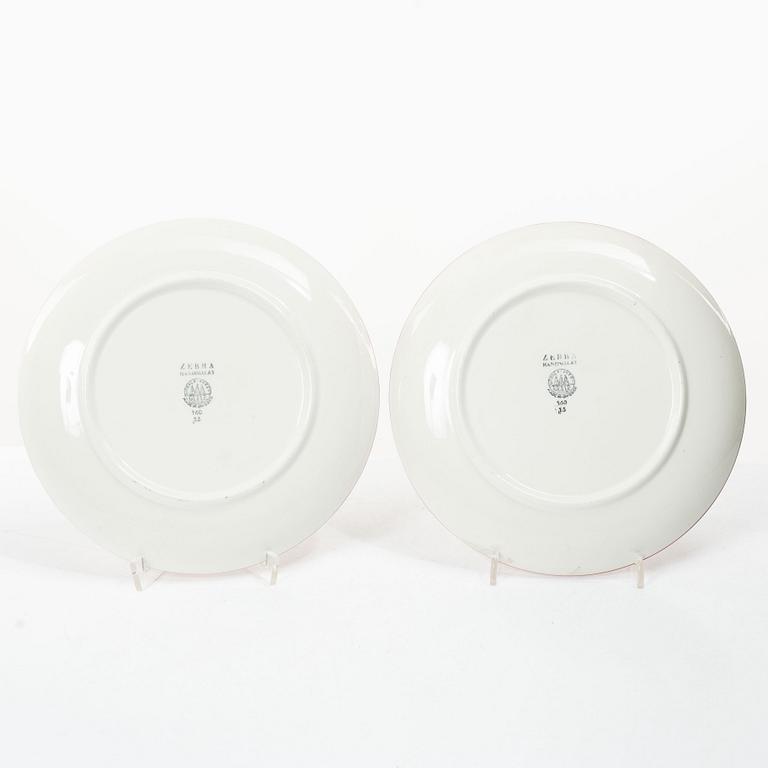 Eugen Trost, Five 'Red Zebra' cream-ware side plates. Uppsala-Ekeby Gefle.