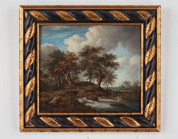 A porcelain placque by anonymous artist, after Jacob van Ruisdael. Signed Bauer.