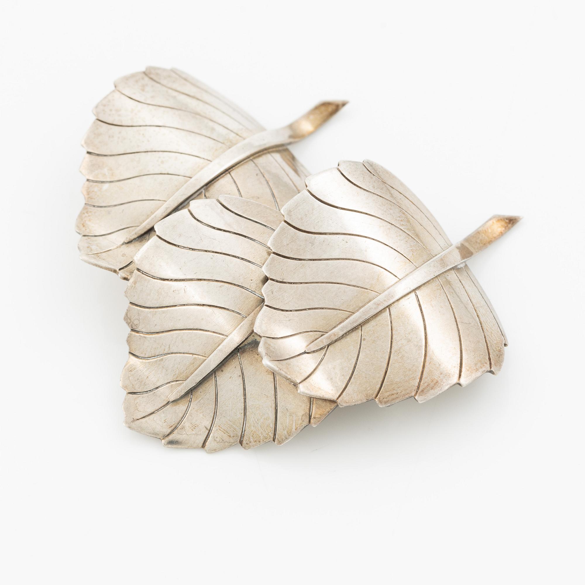 Stigbert, brooch in the form of a leaf, silver, Stockholm 1948.