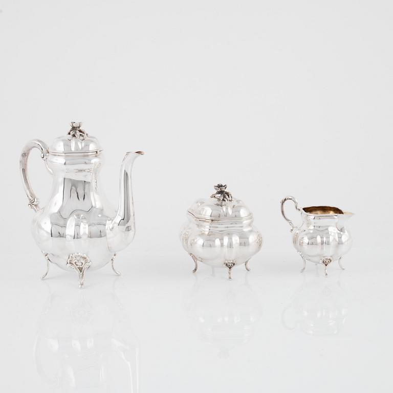 Kaffeservis, 3 delar, silver, rokokostil, svensk importstämpel.