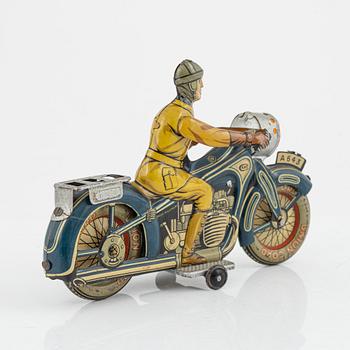 Plåtleksak, motorcykel, Arnold, Tyskland, omkring 1900-talets mitt.