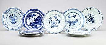 TALLRIKAR, 9 st, porslin, Kina, 1700/1800-tal.