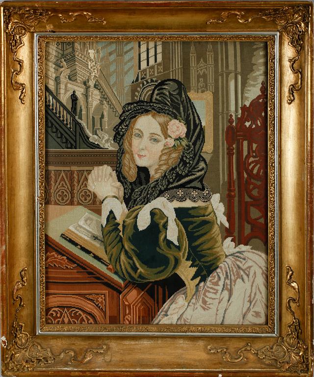 BRODERI, korsstygn, 1800-tal.