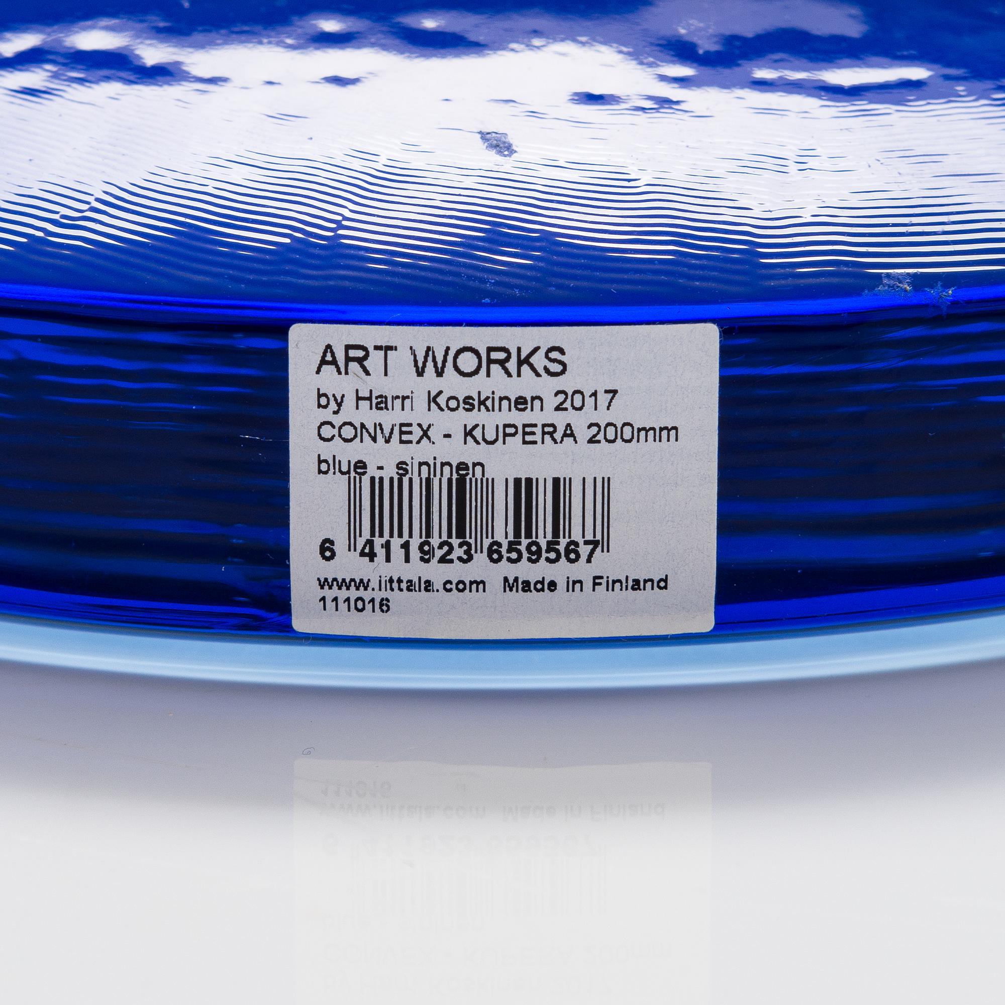 Harri Koskinen, taidelasi, "Kupera", signeerattu Harri Koskinen Iittala 2017, 4/100 1921.