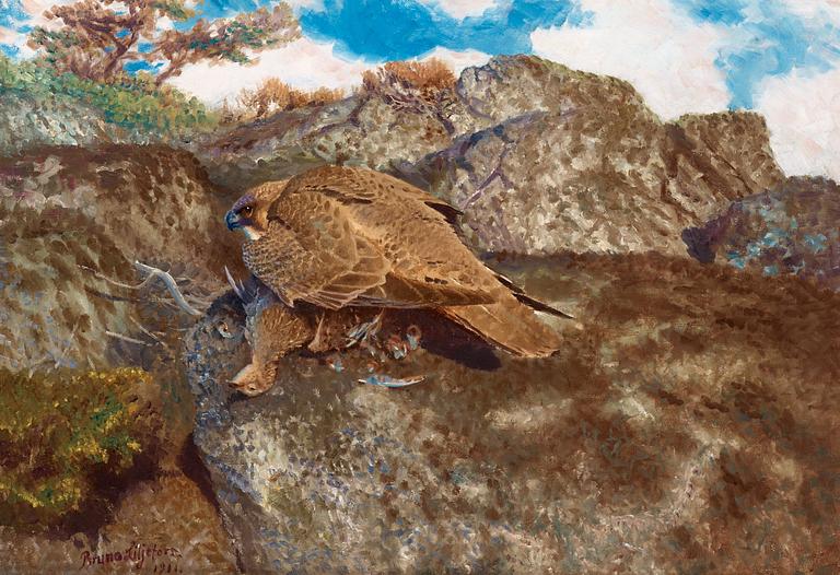 Bruno Liljefors, "Young Falcon with young Partridge".