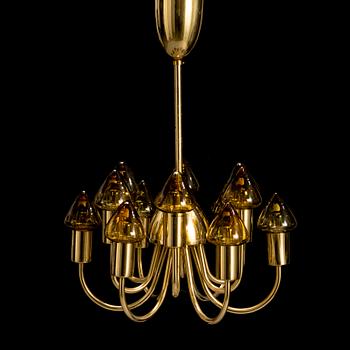 HANS-AGNE JAKOBSSON, A brass chandelier, model T 372, Markaryd, Sweden, late 20th Century.