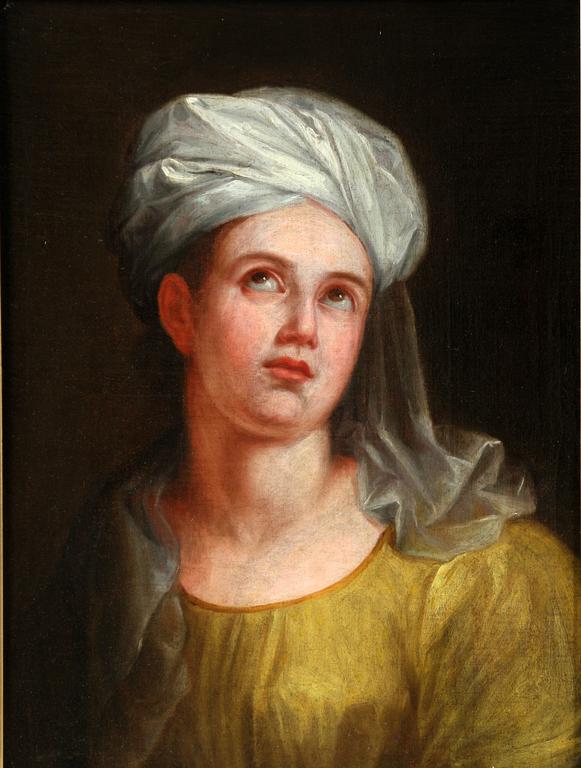 JEAN BAPTISTE GREUZE, hans krets, olja på uppfodrad duk.