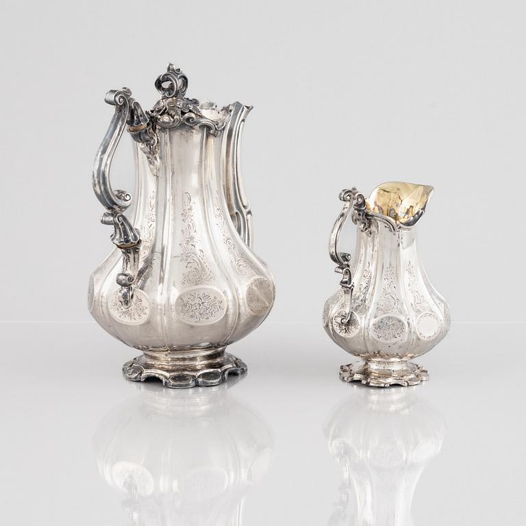 Gustaf Möllenborg, a silver coffee pot and creamer, Stockholm, Sweden, 1847.