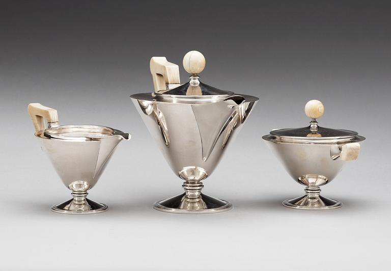 An Art Déco 830/1000 silver tea-service, probably Germany, 1920-30's.
