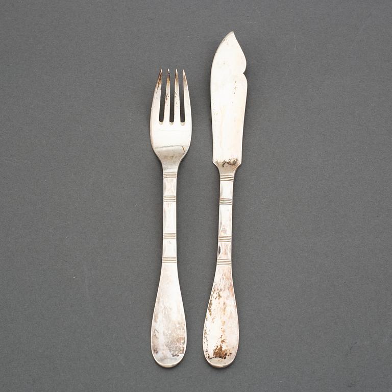 Evald Nielsen, a part 830/1000 silver fish cutlery, Denmark (24 pieces).